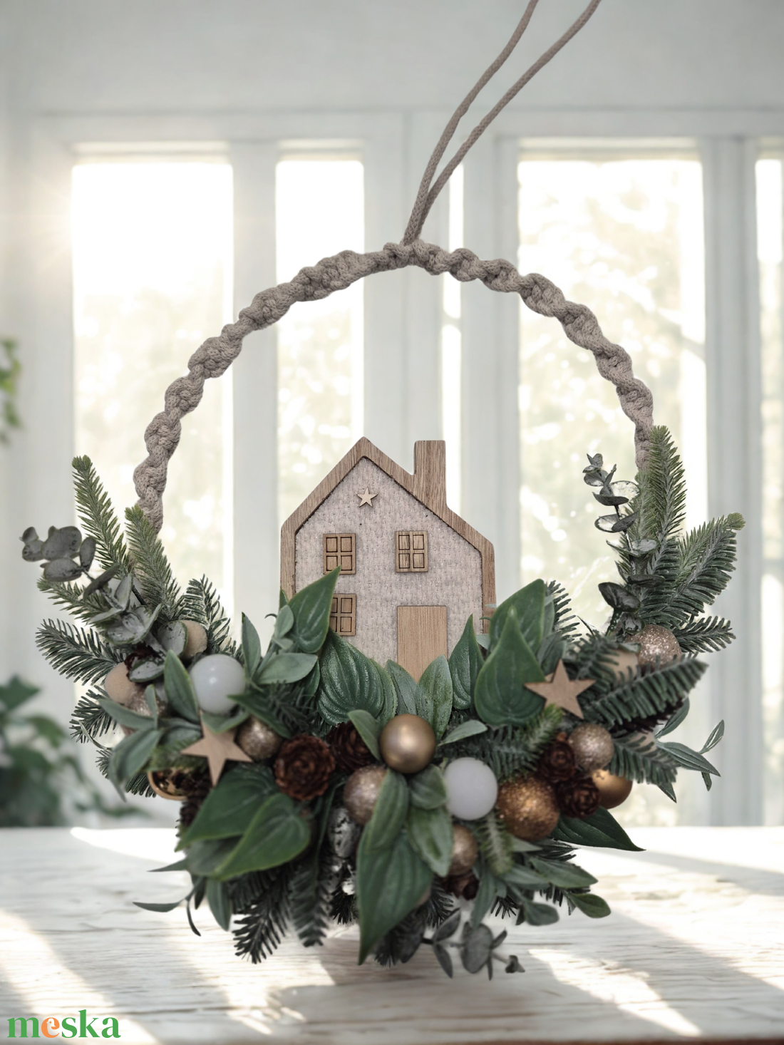 Téli Házikó kézműves ajtódísz / kopogtató  KENDEKOR  3234 cm - karácsony - karácsonyi lakásdekoráció - karácsonyi ajtódíszek - Meska.hu