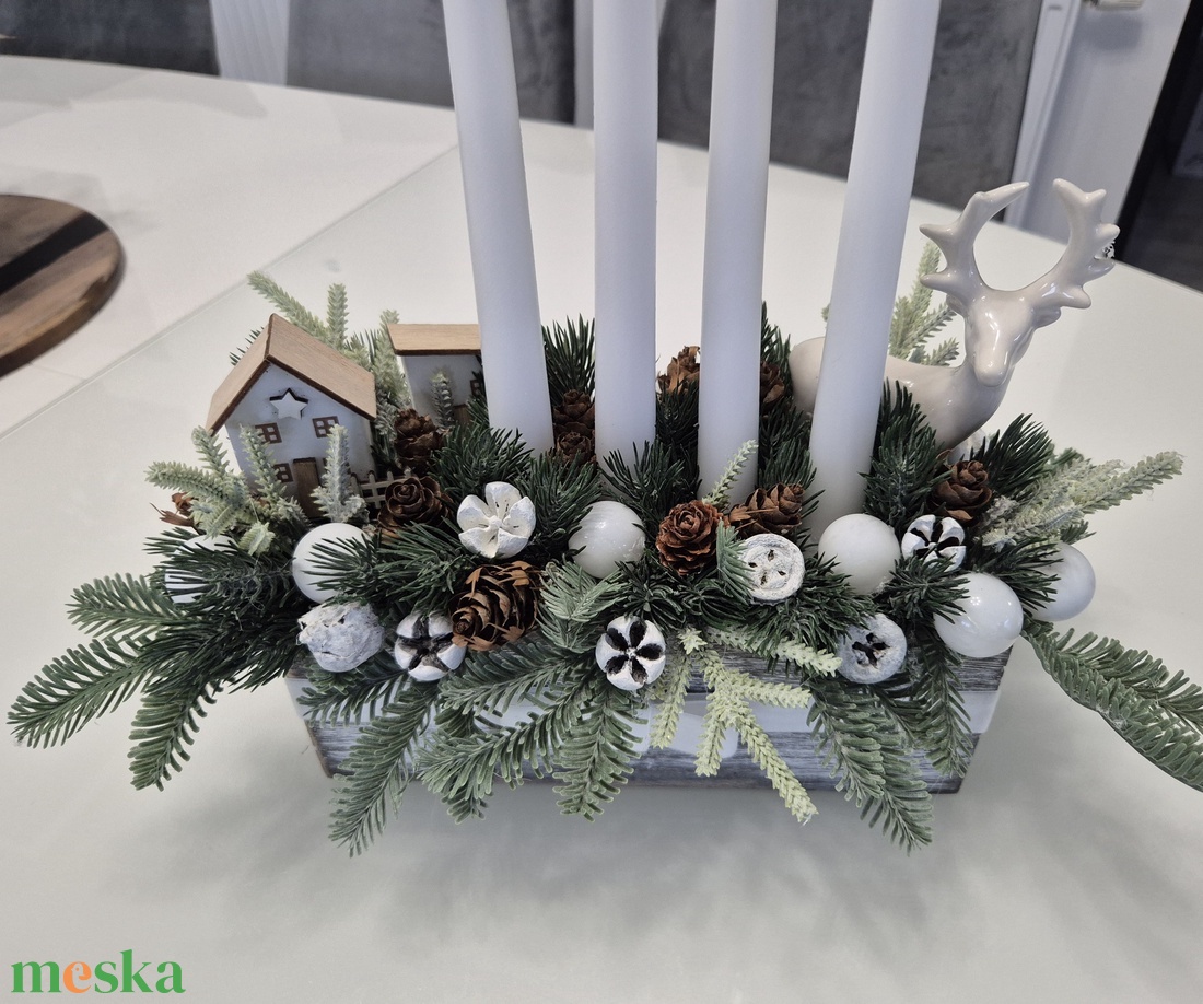 Modern téli asztaldísz gyertyával - karácsony - adventi díszek - adventi asztaldísz - Meska.hu