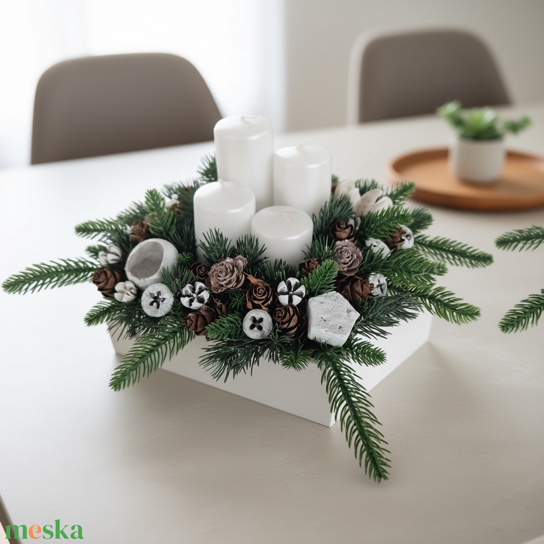 KENDEKOR természetes hatású karácsonyi asztaldísz  Fehér elegancia - karácsony - adventi díszek - adventi asztaldísz - Meska.hu