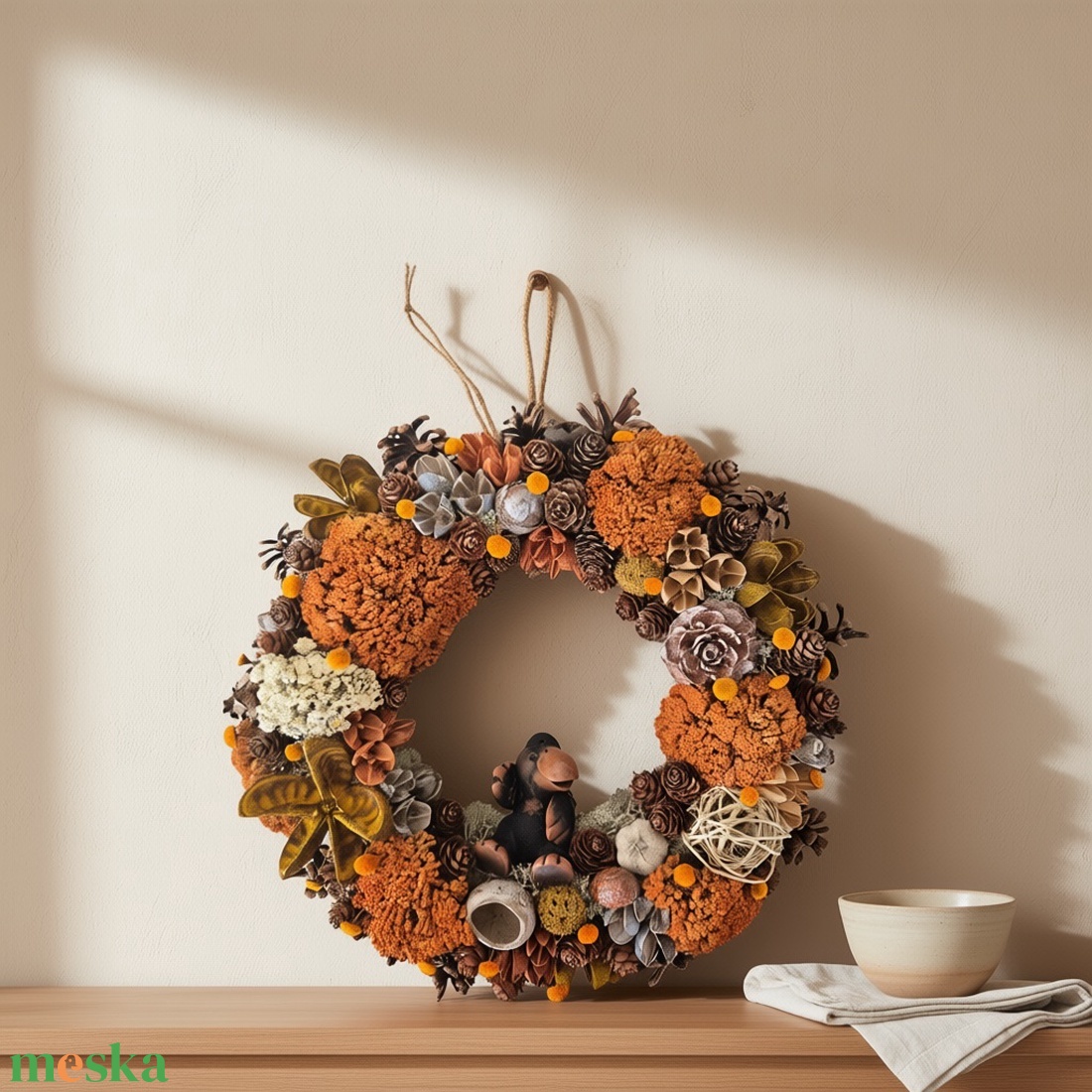 Természetes hatású lakásdekoráció � kézzel készült szárazvirágos koszorú (narancs, bézs, barna) - otthon & életmód - dekoráció - ajtó- és ablak dekoráció - ajtódísz & kopogtató - Meska.hu