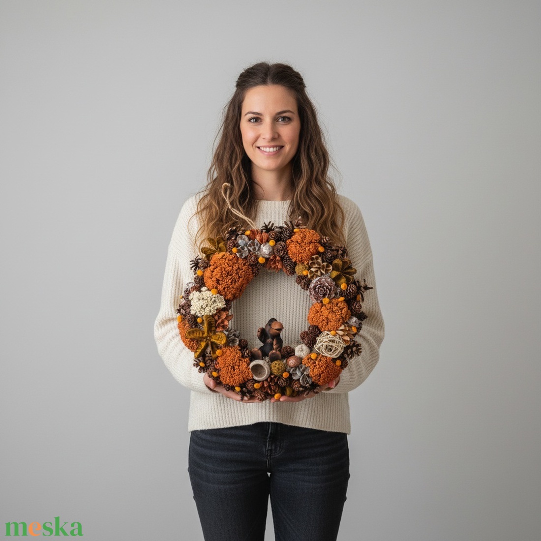 Természetes hatású lakásdekoráció � kézzel készült szárazvirágos koszorú (narancs, bézs, barna) - otthon & életmód - dekoráció - ajtó- és ablak dekoráció - ajtódísz & kopogtató - Meska.hu