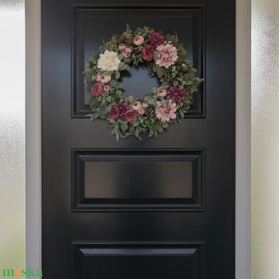 Nagyméretű lila elegáns ajtódísz � virágos dekoráció, romantikus színvilággal - otthon & életmód - dekoráció - ajtó- és ablak dekoráció - ajtódísz & kopogtató - Meska.hu