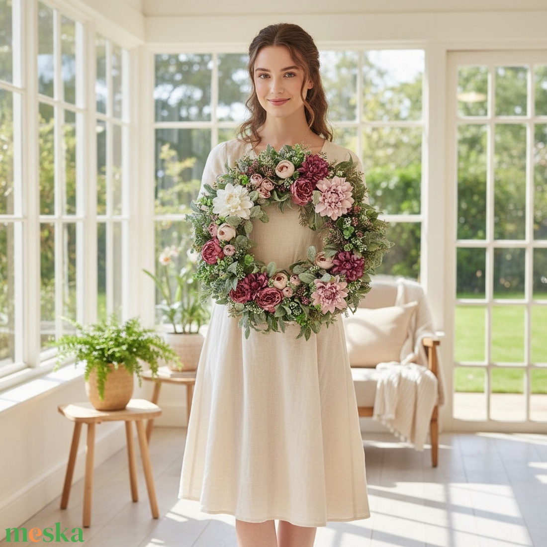 Nagyméretű lila elegáns ajtódísz � virágos dekoráció, romantikus színvilággal - otthon & életmód - dekoráció - ajtó- és ablak dekoráció - ajtódísz & kopogtató - Meska.hu