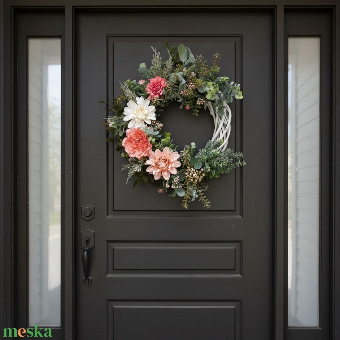 Virágos ajtódísz � természetes hatású, elegáns koszorú pasztell árnyalatokkal - otthon & életmód - dekoráció - ajtó- és ablak dekoráció - ajtódísz & kopogtató - Meska.hu