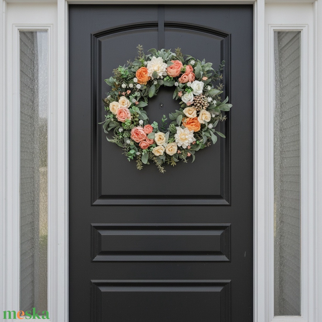 Pasztell sárga virágos koszorú - nagyméretű, természetes hatású  - otthon & életmód - dekoráció - ajtó- és ablak dekoráció - ajtódísz & kopogtató - Meska.hu