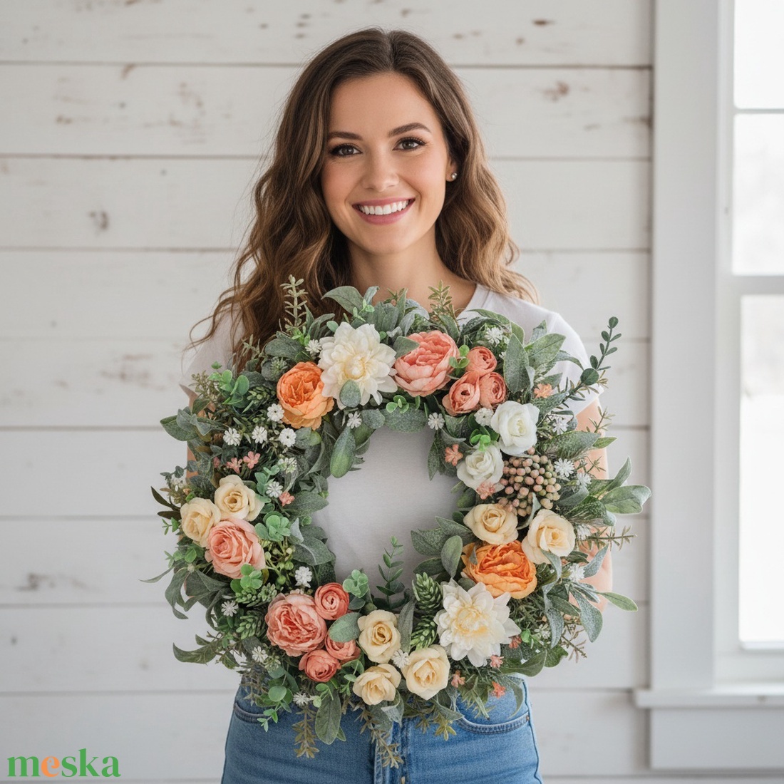 Pasztell sárga virágos koszorú - nagyméretű, természetes hatású  - otthon & életmód - dekoráció - ajtó- és ablak dekoráció - ajtódísz & kopogtató - Meska.hu