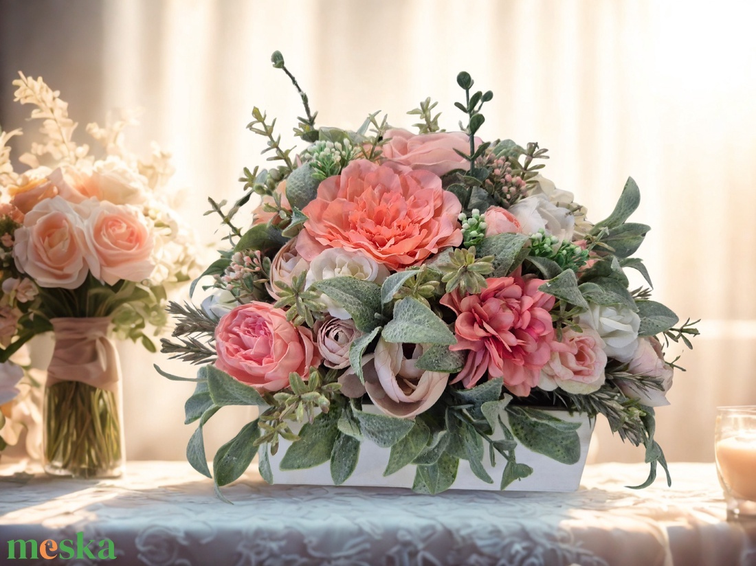 Romantikus virágos asztaldísz � pasztell elegancia - otthon & életmód - dekoráció - asztal és polc dekoráció - asztaldísz - Meska.hu