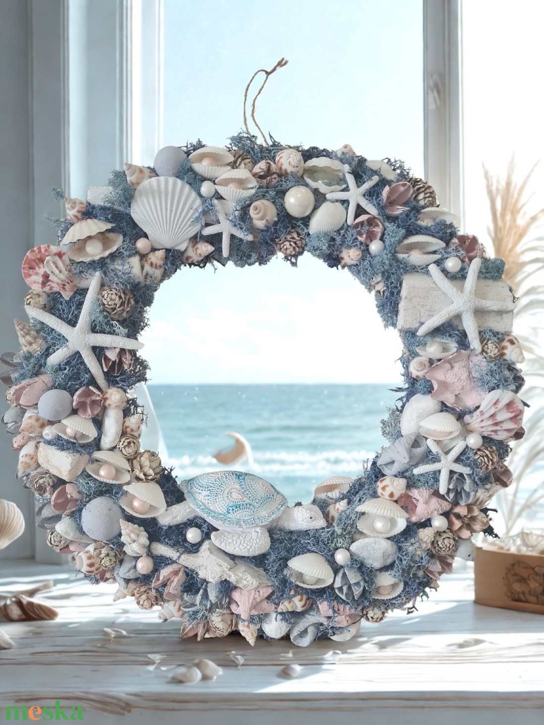 Tengerparti hangulatú ajtókopogtató / koszorú � kagylós, csillagos dísz - otthon & életmód - dekoráció - ajtó- és ablak dekoráció - ajtódísz & kopogtató - Meska.hu