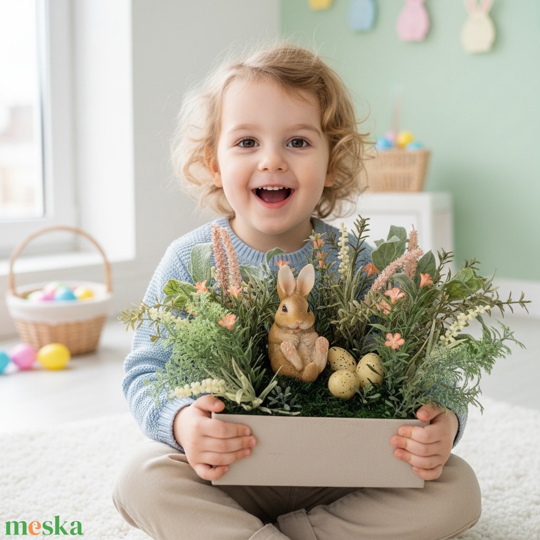 Húsvéti asztaldísz nyuszival � tavaszi KENDEKOR dekoráció dobozban - otthon & életmód - Meska.hu