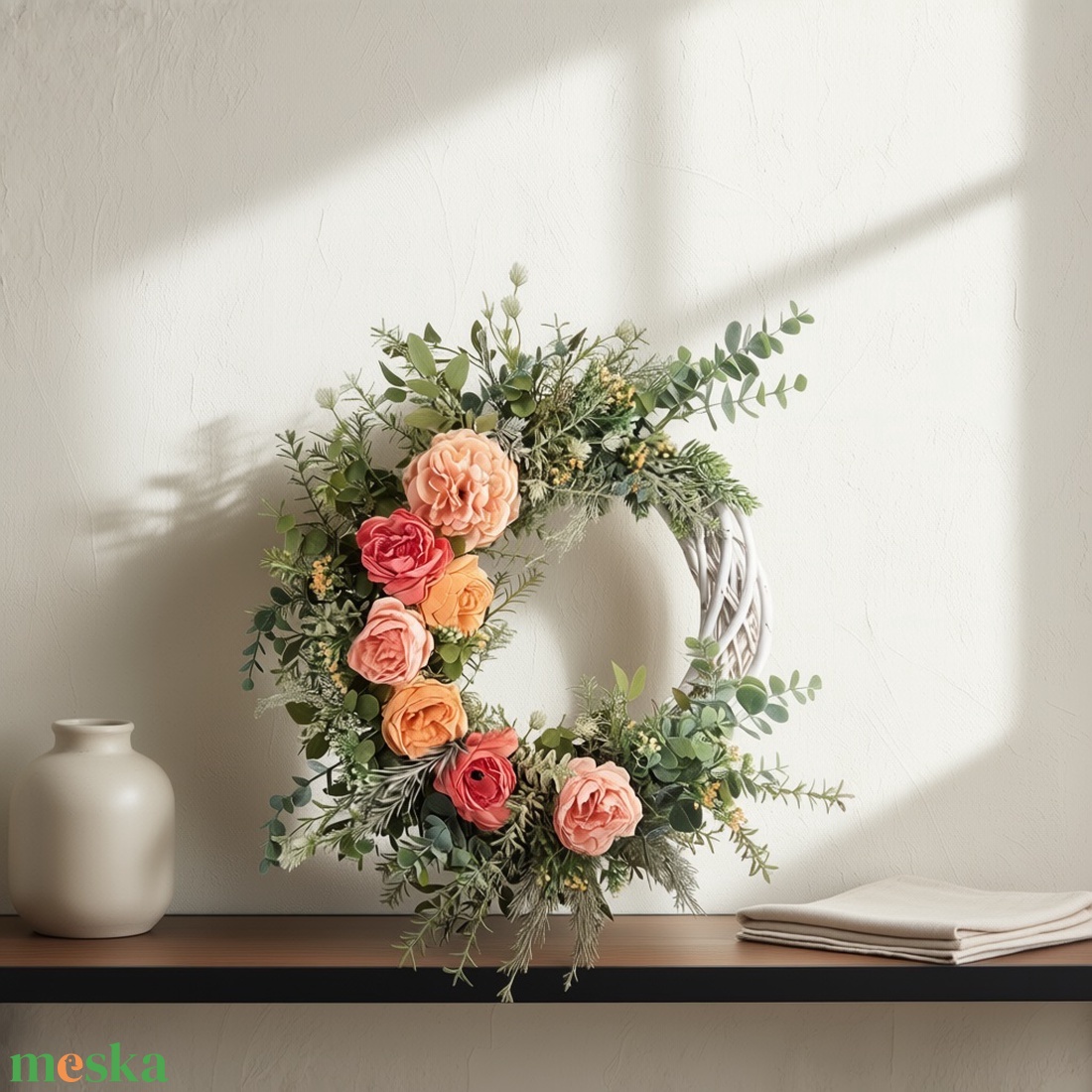 Romantikus ajtódísz/koszorú sárga pasztell virágokkal � természetes hatású - otthon & életmód - dekoráció - ajtó- és ablak dekoráció - ajtódísz & kopogtató - Meska.hu