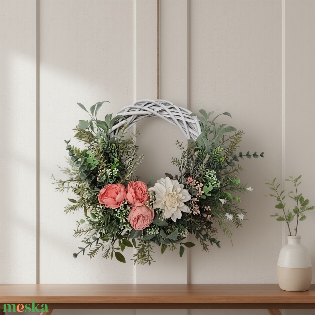 Romantikus ajtódísz / koszorú pasztell virágokkal � letisztult, természetes stílus - otthon & életmód - dekoráció - ajtó- és ablak dekoráció - ajtódísz & kopogtató - Meska.hu