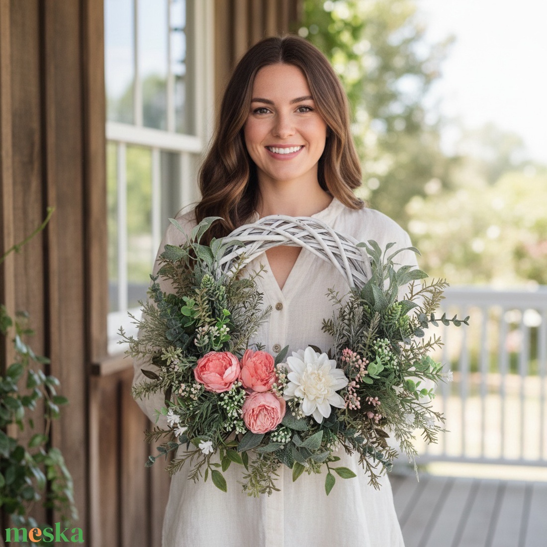 Romantikus ajtódísz / koszorú pasztell virágokkal � letisztult, természetes stílus - otthon & életmód - dekoráció - ajtó- és ablak dekoráció - ajtódísz & kopogtató - Meska.hu