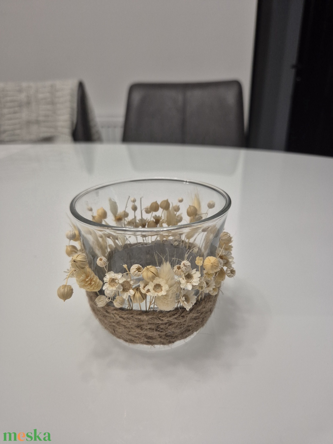 Mécsestartó natur száraz virágokkal � letisztult elegancia - otthon & életmód - gyertya, illat, aroma - mécses és mécsestartó - Meska.hu