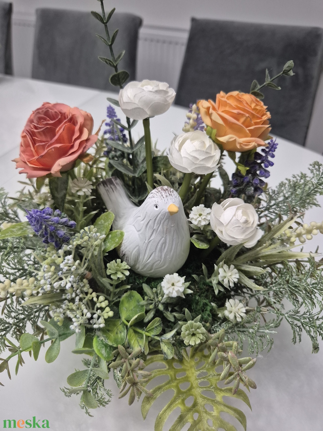 Virágos asztaldísz madárfigurával - otthon & életmód - dekoráció - asztal és polc dekoráció - asztaldísz - Meska.hu