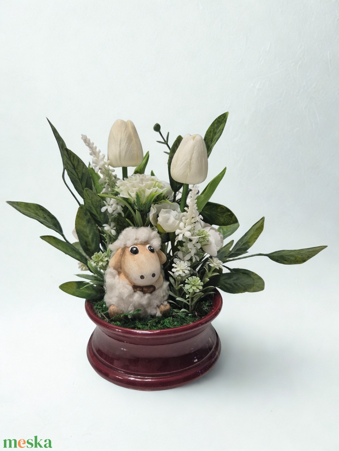 Csendes tavasz egy báránnyal � letisztult asztaldísz természetes hatású zöldekkel � elegáns, gondozásmentes dekoráció - otthon & életmód - virágdekoráció - virágdíszek - virágdísz kaspóban - Meska.hu