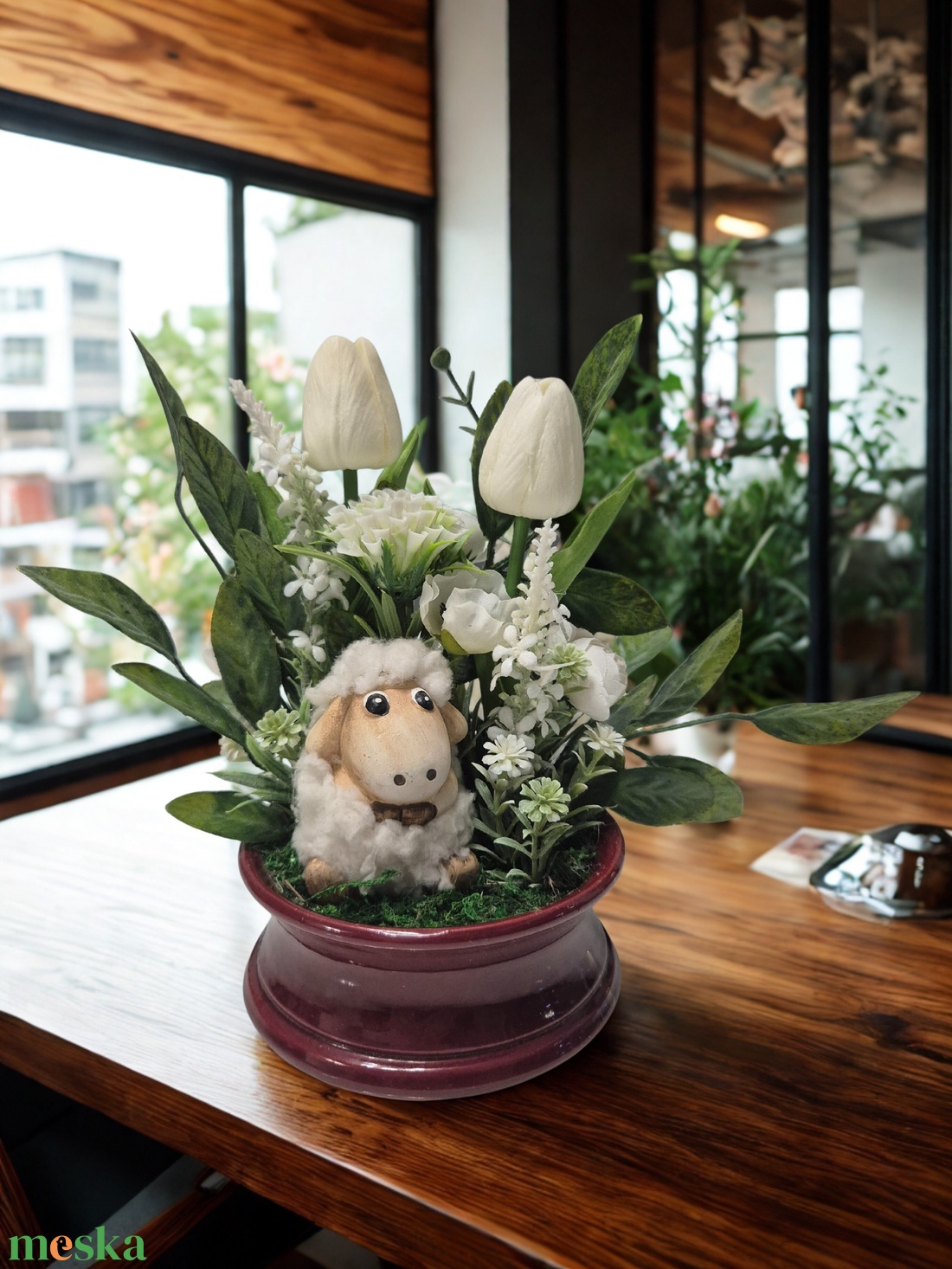 Csendes tavasz egy báránnyal � letisztult asztaldísz természetes hatású zöldekkel � elegáns, gondozásmentes dekoráció - otthon & életmód - virágdekoráció - virágdíszek - virágdísz kaspóban - Meska.hu