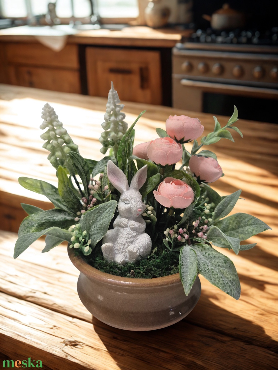 Tavaszi nyuszis polcdísz � letisztult asztaldísz természetes hatású zöldekkel - otthon & életmód - dekoráció - asztal és polc dekoráció - asztaldísz - Meska.hu