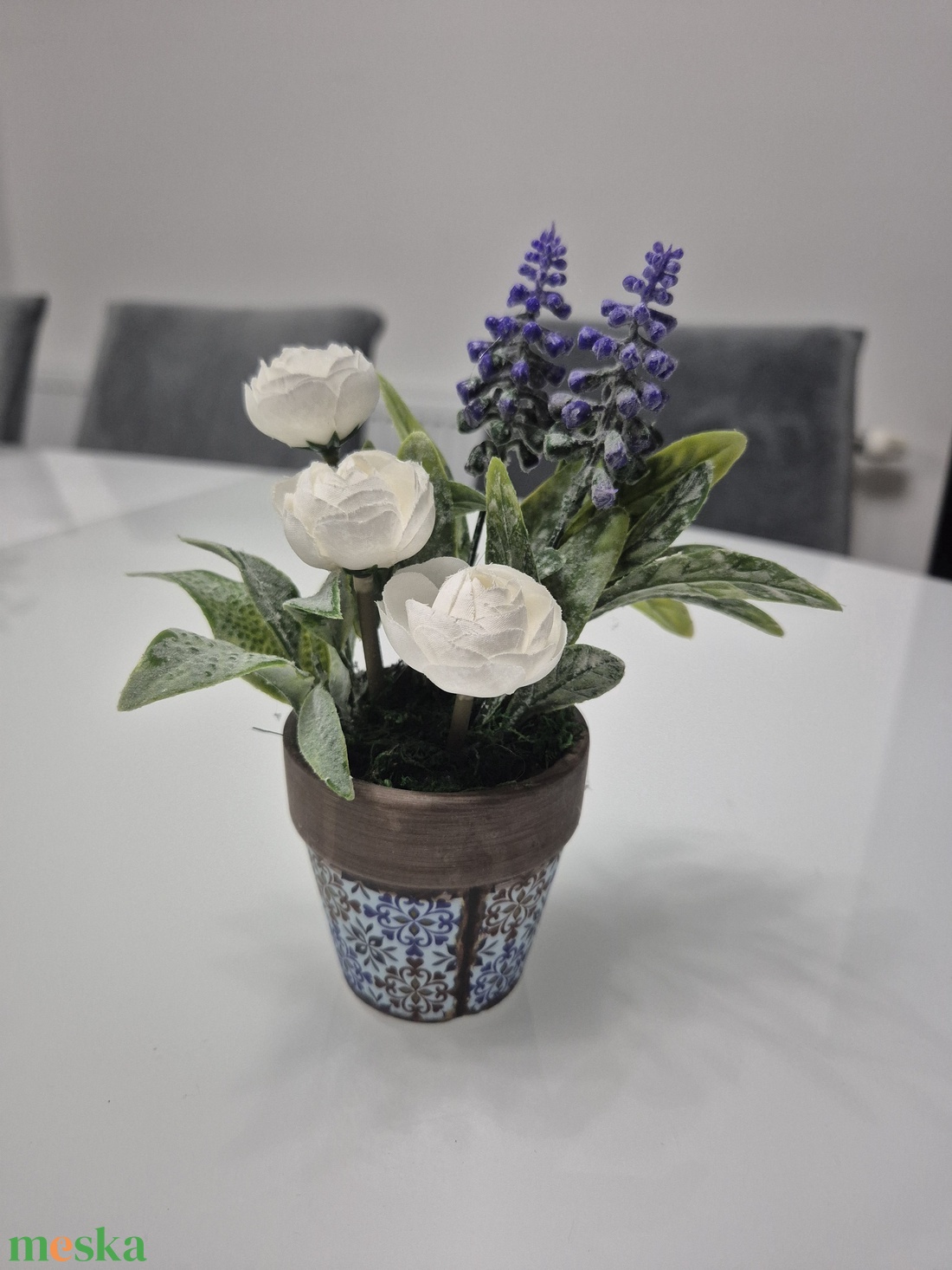 Virágos polcdísz mintás kisméretű kaspóban � elegáns, gondozásmentes KENDEKOR dekoráció - otthon & életmód - virágdekoráció - virágdíszek - virágdísz kaspóban - Meska.hu