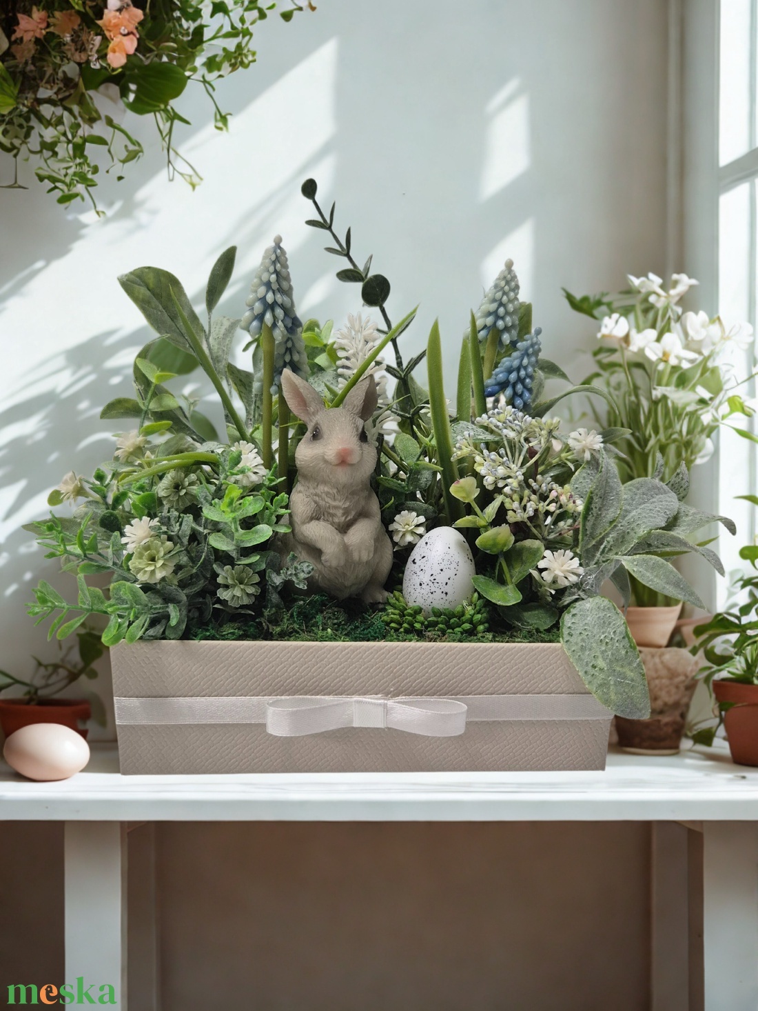 Letisztult húsvéti asztaldísz nyuszival � tavaszi KENDEKOR dekoráció dobozban - otthon & életmód - dekoráció - asztal és polc dekoráció - asztaldísz - Meska.hu