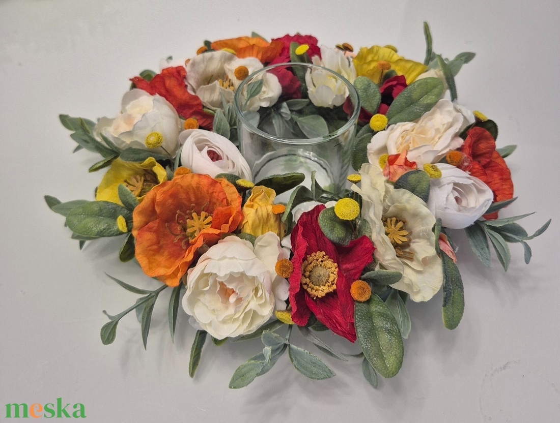 Tavaszi asztaldísz- üveg mécsestartóval, természetes hatású  - otthon & életmód - dekoráció - asztal és polc dekoráció - asztaldísz - Meska.hu