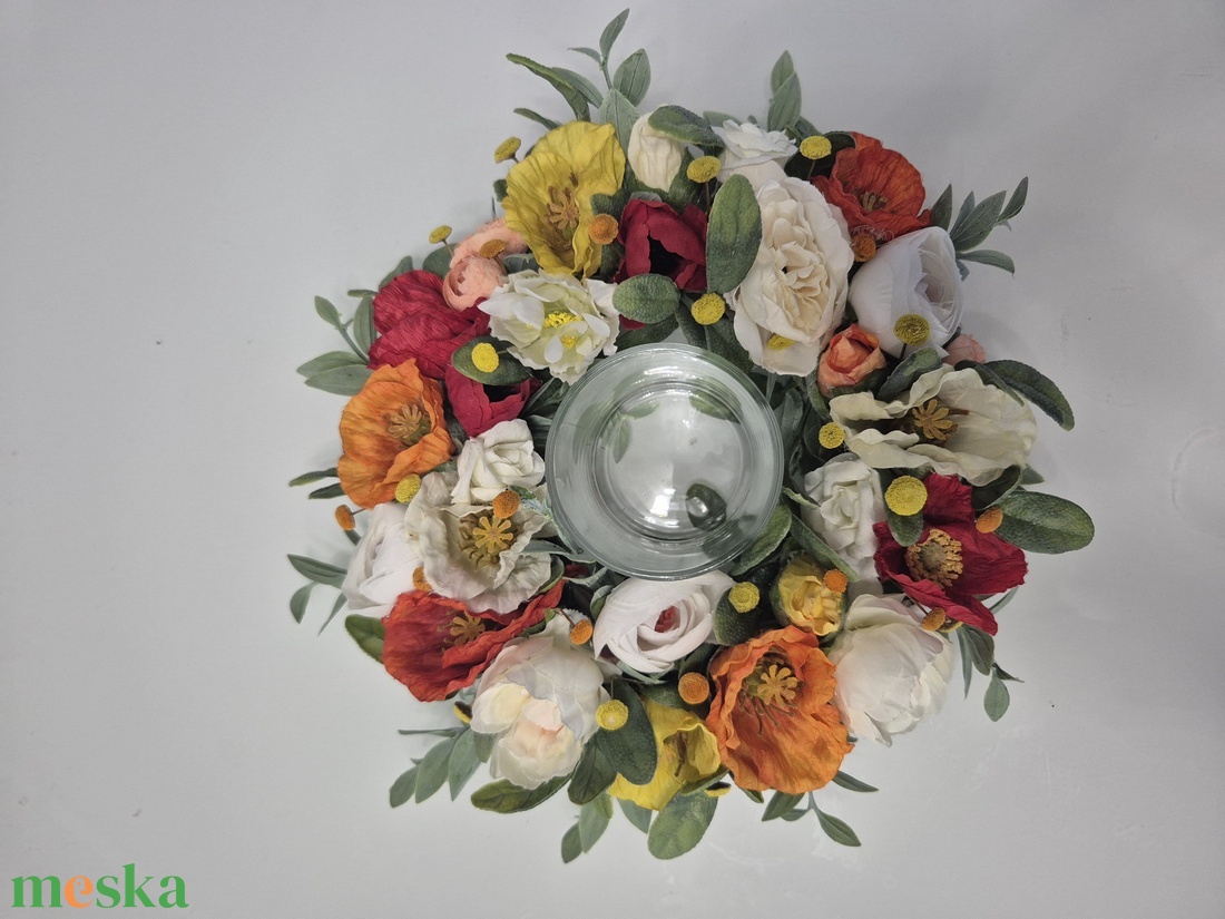 Tavaszi asztaldísz- üveg mécsestartóval, természetes hatású  - otthon & életmód - dekoráció - asztal és polc dekoráció - asztaldísz - Meska.hu