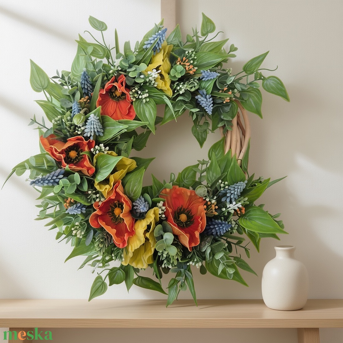 Tavaszi virágos koszorú - természetes hatású, élethű virágokkal - otthon & életmód - dekoráció - ajtó- és ablak dekoráció - ajtódísz & kopogtató - Meska.hu