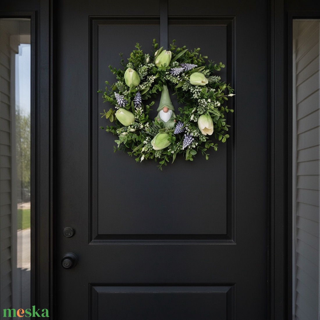 Tulipános tavaszi koszorú manóval- természetes hatású, élethű virágokkal - otthon & életmód - dekoráció - ajtó- és ablak dekoráció - ajtódísz & kopogtató - Meska.hu