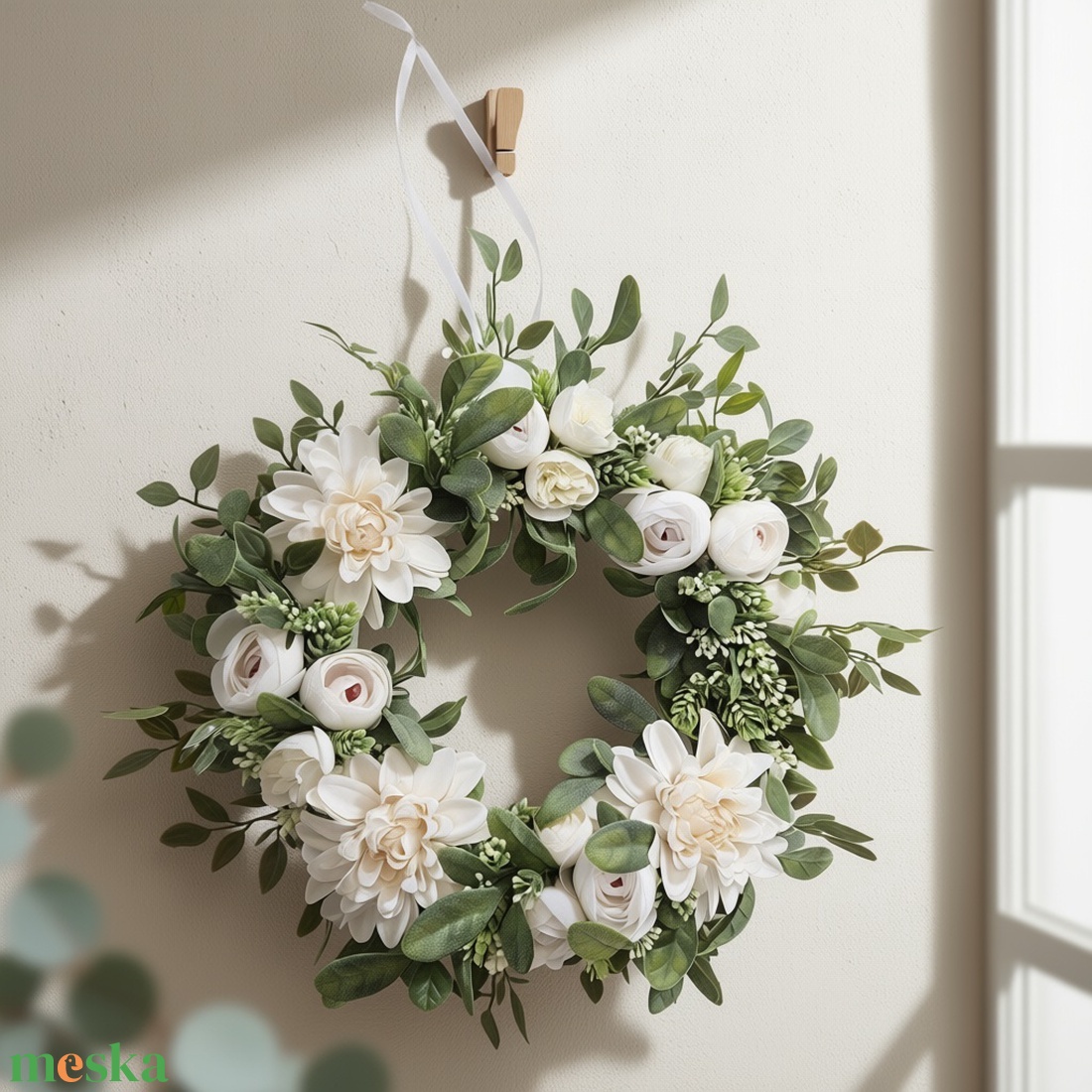 Virágos elegáns koszorú � virágos ajtódekoráció, romantikus színvilág - nagyméretű - otthon & életmód - dekoráció - ajtó- és ablak dekoráció - ajtódísz & kopogtató - Meska.hu