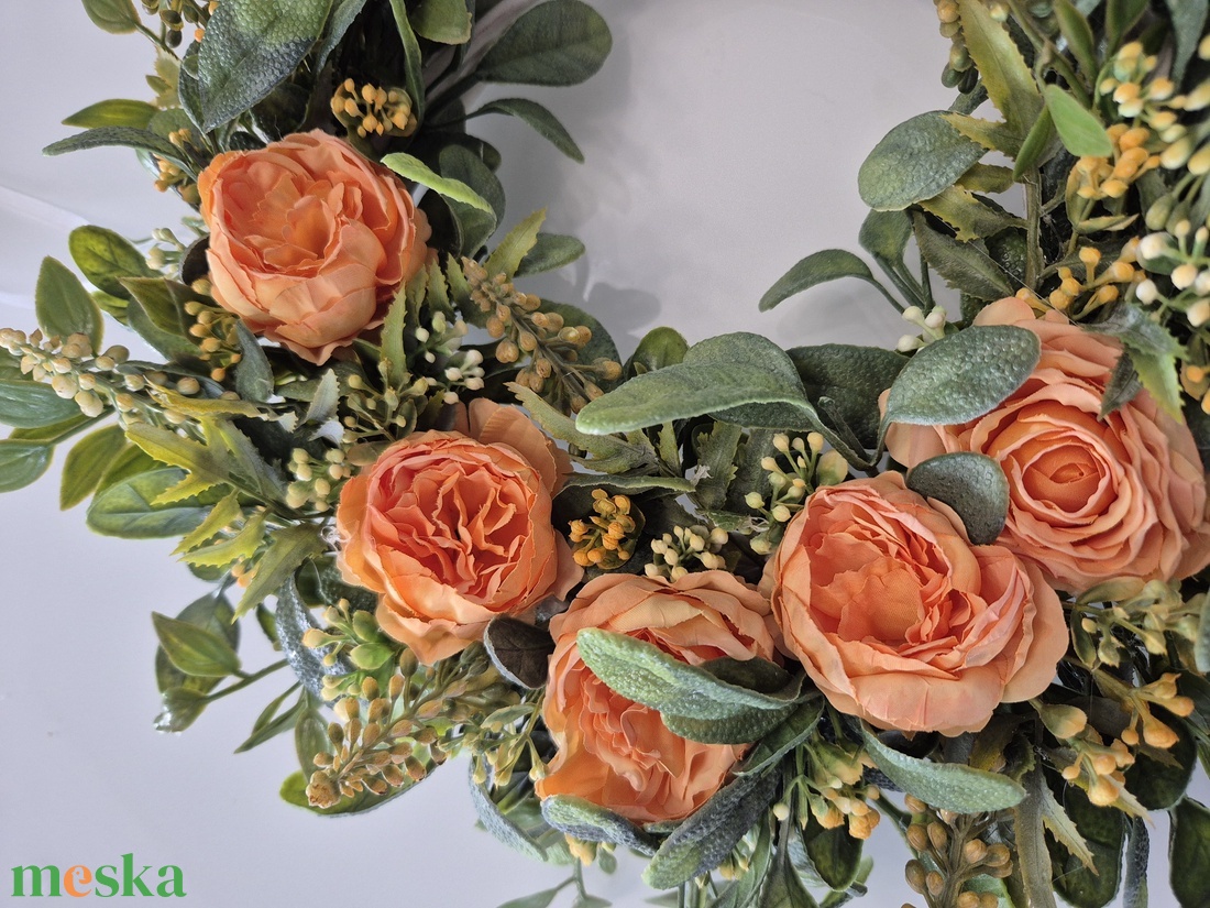 Virágos elegáns koszorú � virágos ajtódekoráció, romantikus színvilág - nagyméretű - otthon & életmód - dekoráció - ajtó- és ablak dekoráció - ajtódísz & kopogtató - Meska.hu