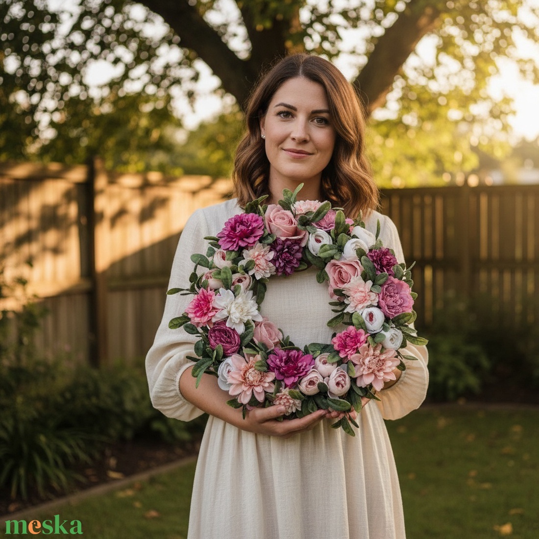 Virágos elegáns koszorú � virágos ajtódekoráció, romantikus színvilág - nagyméretű - otthon & életmód - dekoráció - ajtó- és ablak dekoráció - ajtódísz & kopogtató - Meska.hu