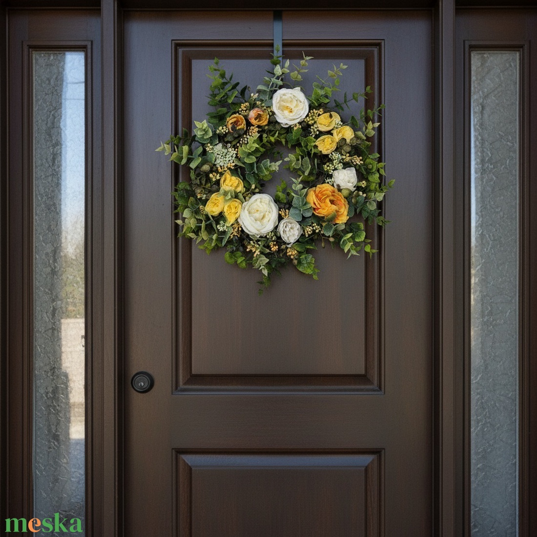 Sárga virágos elegáns ajtódísz � virágos dekoráció, romantikus színvilággal - otthon & életmód - dekoráció - ajtó- és ablak dekoráció - ajtódísz & kopogtató - Meska.hu
