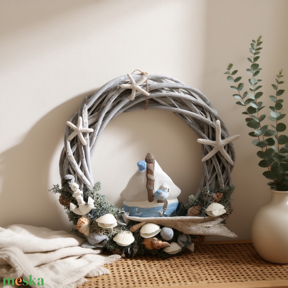 Tengerparti hangulatú ajtókopogtató / koszorú � kagylós, csillagos dísz - otthon & életmód - dekoráció - ajtó- és ablak dekoráció - ajtódísz & kopogtató - Meska.hu