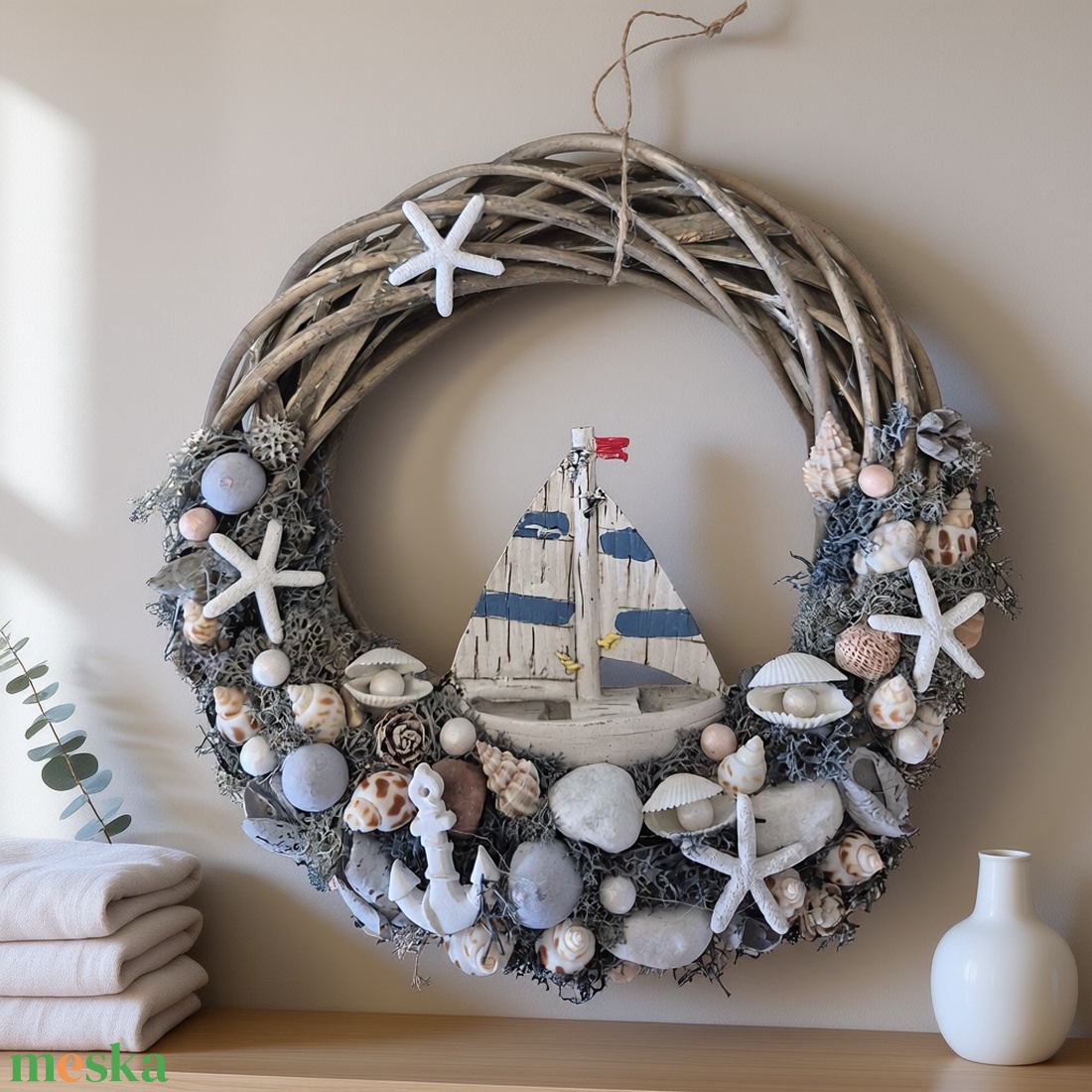 Tengerparti hangulatú ajtókopogtató / koszorú � kagylós, csillagos dísz - otthon & életmód - dekoráció - ajtó- és ablak dekoráció - ajtódísz & kopogtató - Meska.hu