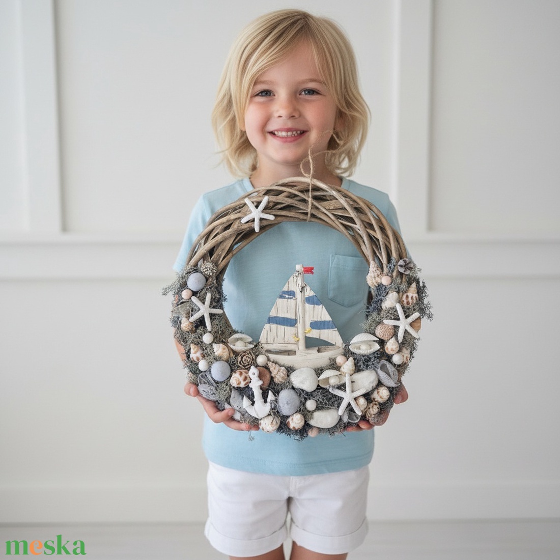 Tengerparti hangulatú ajtókopogtató / koszorú � kagylós, csillagos dísz - otthon & életmód - dekoráció - ajtó- és ablak dekoráció - ajtódísz & kopogtató - Meska.hu