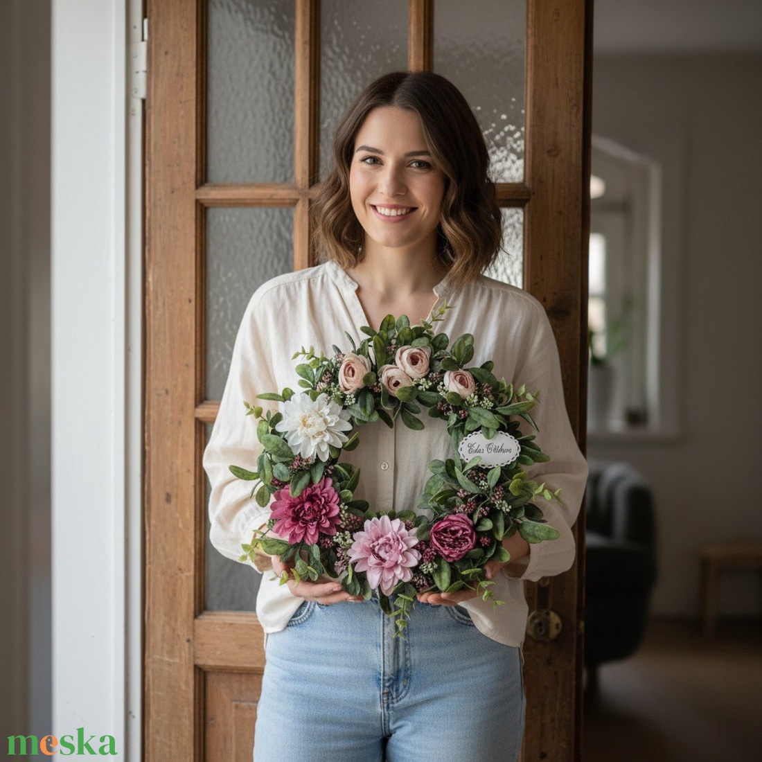 Virágos elegáns koszorú � virágos ajtódekoráció, romantikus színvilág - nagyméretű - otthon & életmód - dekoráció - ajtó- és ablak dekoráció - ajtódísz & kopogtató - Meska.hu