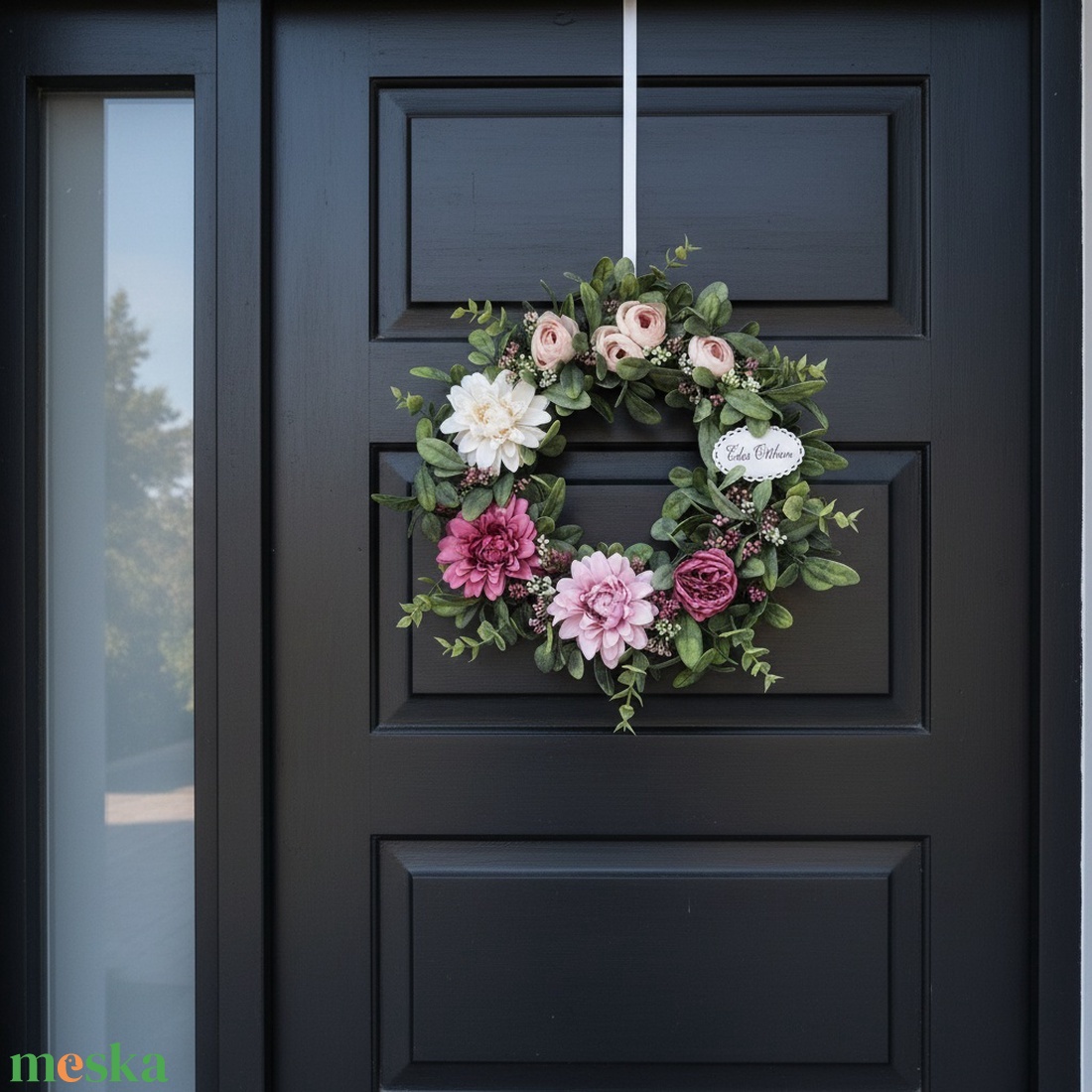 Virágos elegáns koszorú � virágos ajtódekoráció, romantikus színvilág - nagyméretű - otthon & életmód - dekoráció - ajtó- és ablak dekoráció - ajtódísz & kopogtató - Meska.hu