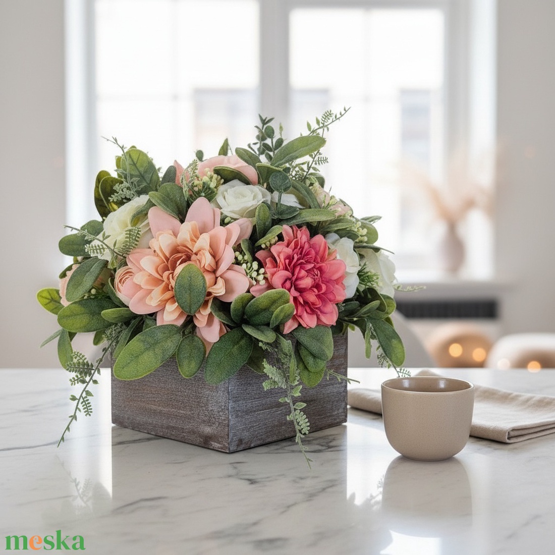 Virágos asztaldísz � elegáns KENDEKOR dekoráció fa dobozban - otthon & életmód - dekoráció - asztal és polc dekoráció - asztaldísz - Meska.hu