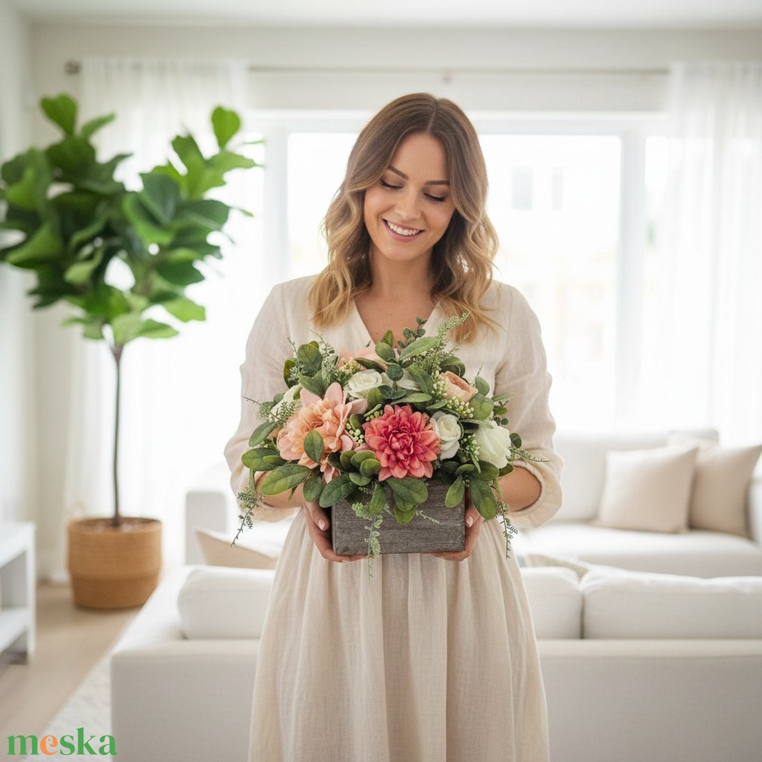 Virágos asztaldísz � elegáns KENDEKOR dekoráció fa dobozban - otthon & életmód - dekoráció - asztal és polc dekoráció - asztaldísz - Meska.hu