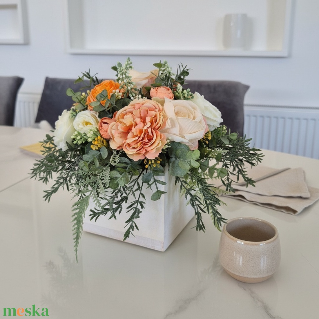 Virágos asztaldísz � elegáns KENDEKOR dekoráció fa dobozban - otthon & életmód - dekoráció - asztal és polc dekoráció - asztaldísz - Meska.hu