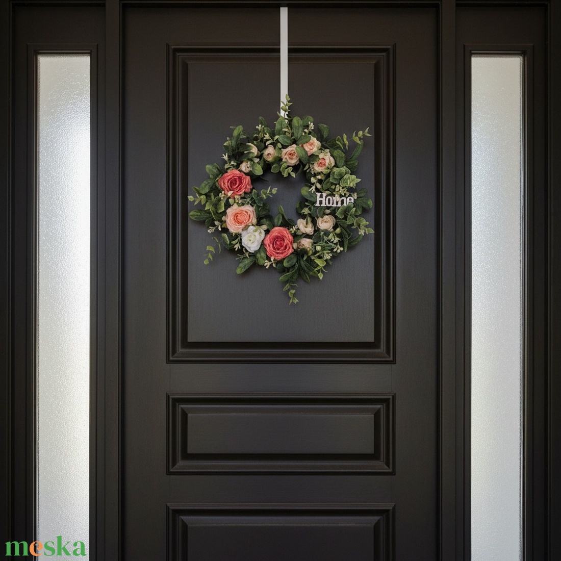 Rózsaszín virágos elegáns ajtódísz � virágos dekoráció, romantikus színvilággal - otthon & életmód - dekoráció - ajtó- és ablak dekoráció - ajtódísz & kopogtató - Meska.hu