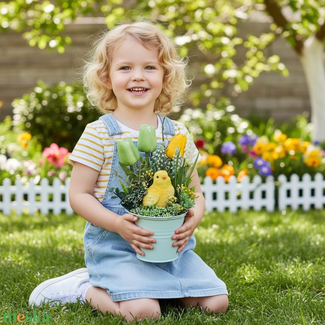 Virágos asztaldísz kiscsibével� elegáns, gondozásmentes dekoráció - ünnepi díszek, dekorációk - húsvéti díszek és dekorációk - húsvéti virágos díszek - Meska.hu