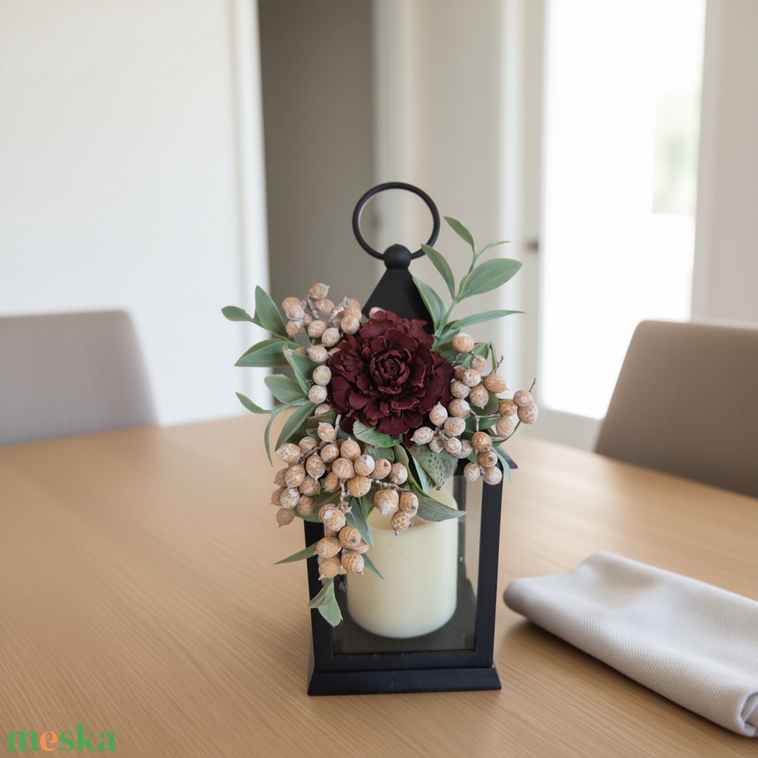 LED-es teraszdekoráció - lámpás dísz bordó fa rózsával - otthon & életmód - dekoráció - asztal és polc dekoráció - asztaldísz - Meska.hu