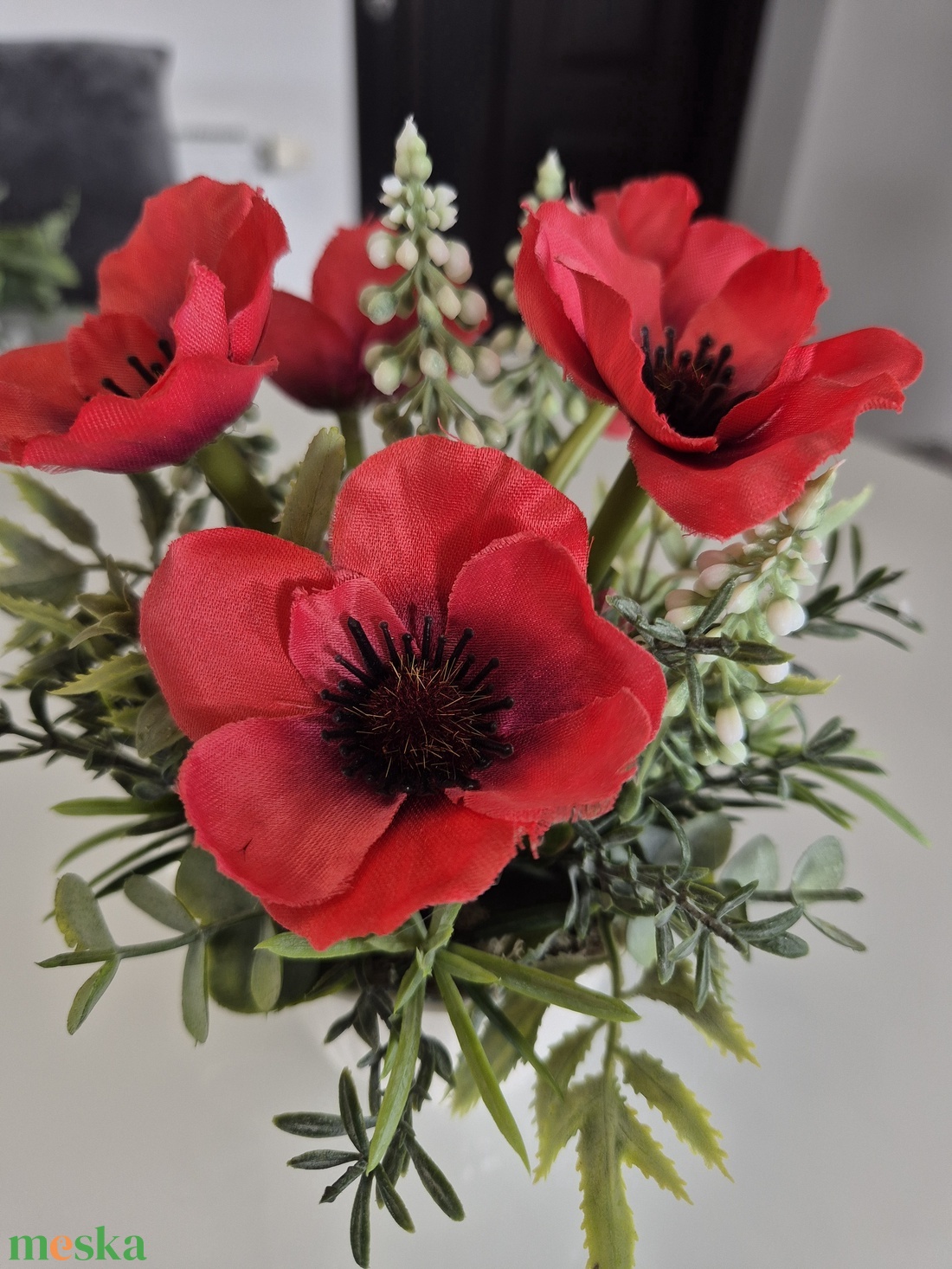 Pipacsos polcdísz csészében � natur elegancia - otthon & életmód - virágdekoráció - virágdíszek - asztali virágdísz - Meska.hu