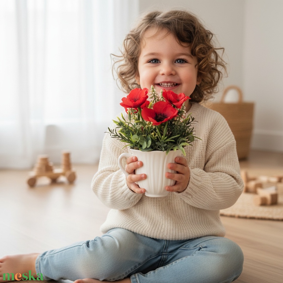 Pipacsos polcdísz csészében � natur elegancia - otthon & életmód - virágdekoráció - virágdíszek - asztali virágdísz - Meska.hu