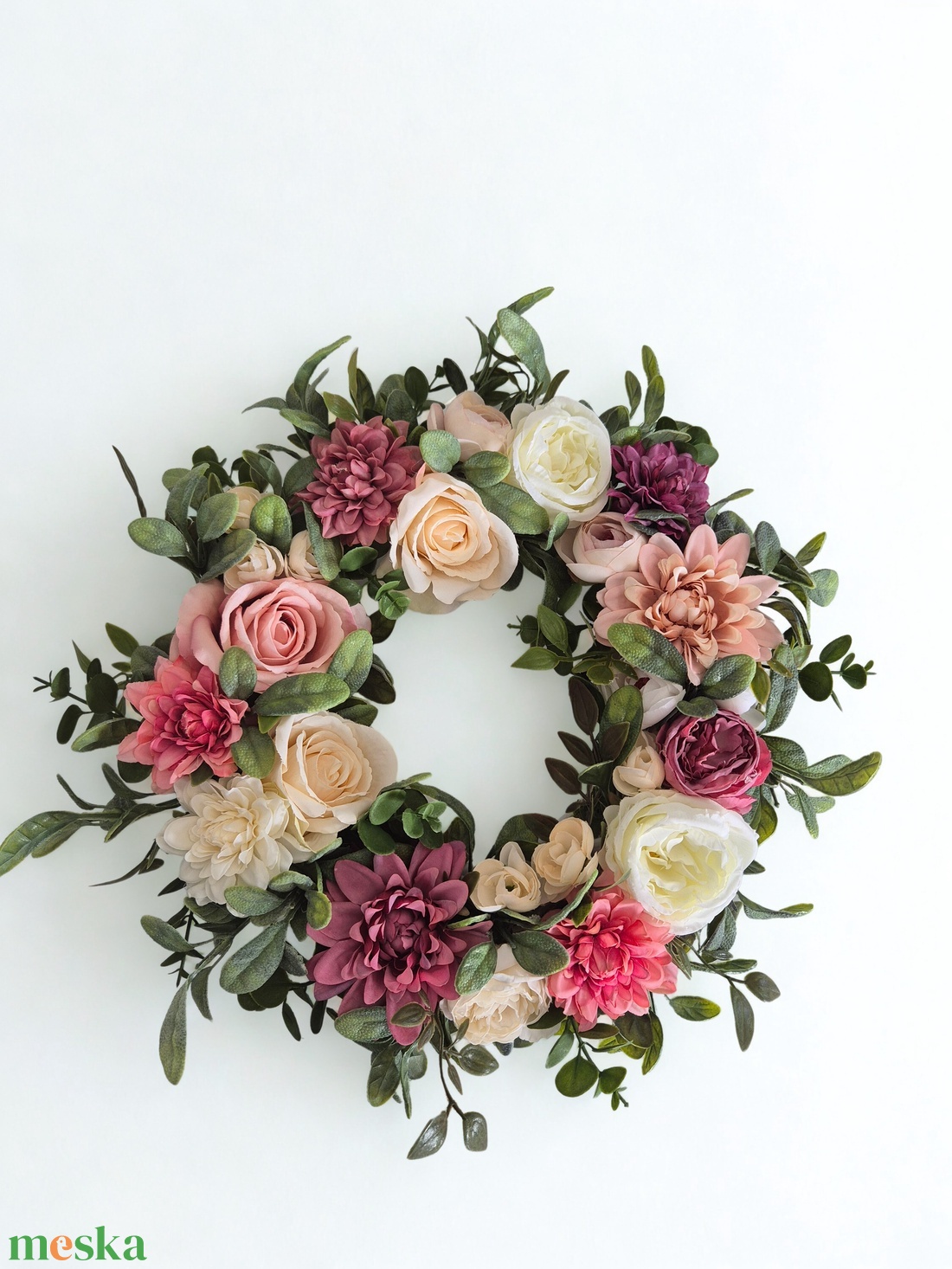 Virágos elegáns koszorú � virágos ajtódekoráció, romantikus színvilág - nagyméretű - otthon & életmód - dekoráció - ajtó- és ablak dekoráció - ajtódísz & kopogtató - Meska.hu