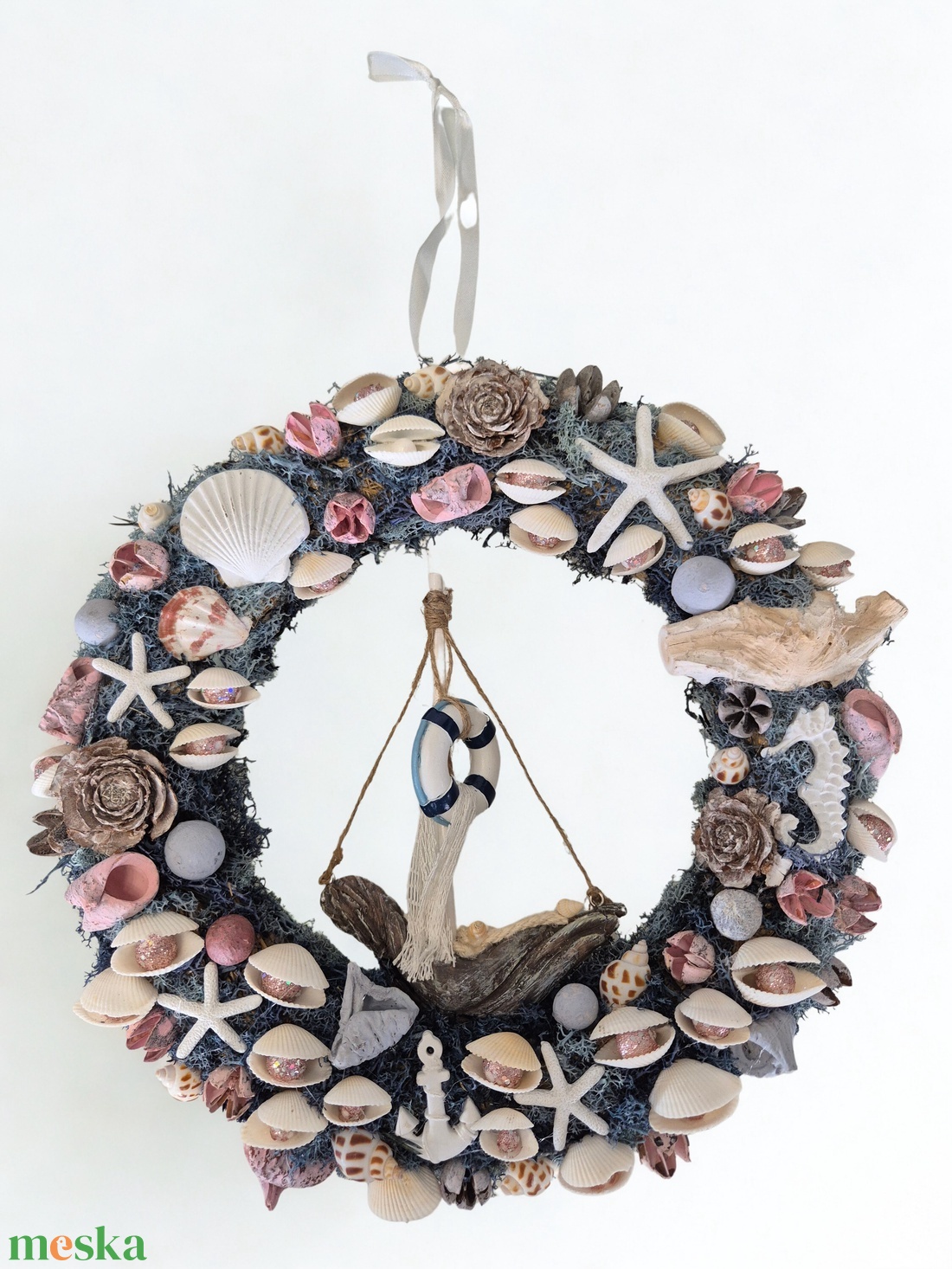 Tengerparti hangulatú ajtókopogtató / koszorú � kagylós, csillagos dísz - otthon & életmód - dekoráció - ajtó- és ablak dekoráció - ajtódísz & kopogtató - Meska.hu