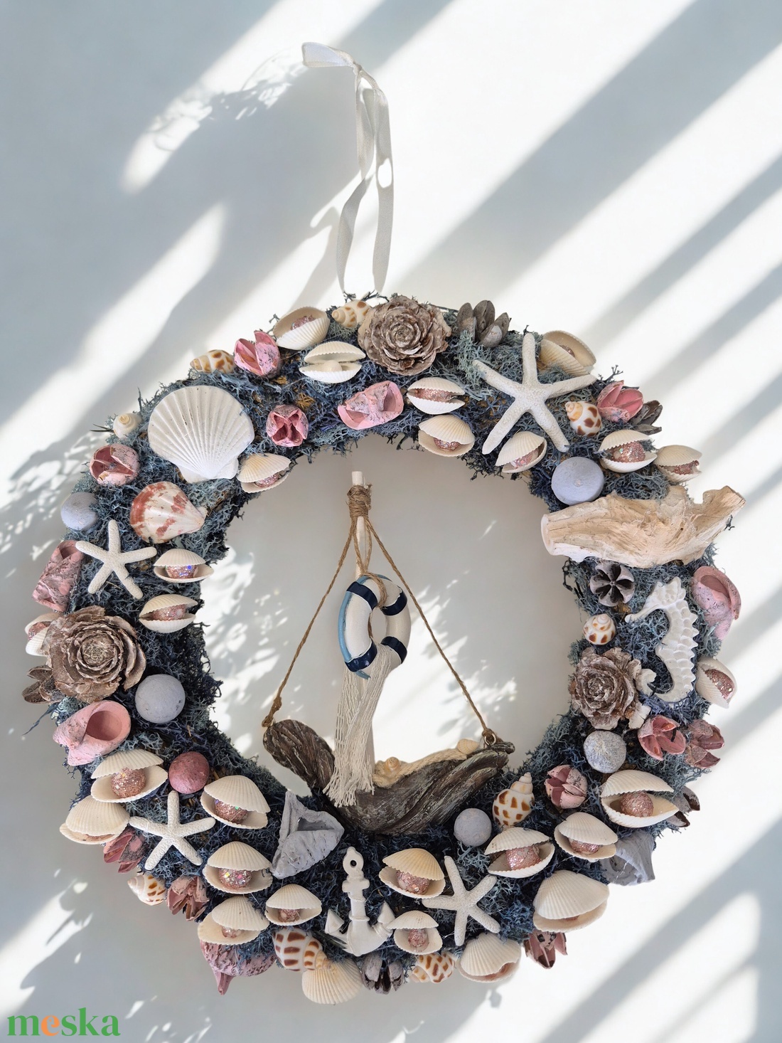 Tengerparti hangulatú ajtókopogtató / koszorú � kagylós, csillagos dísz - otthon & életmód - dekoráció - ajtó- és ablak dekoráció - ajtódísz & kopogtató - Meska.hu