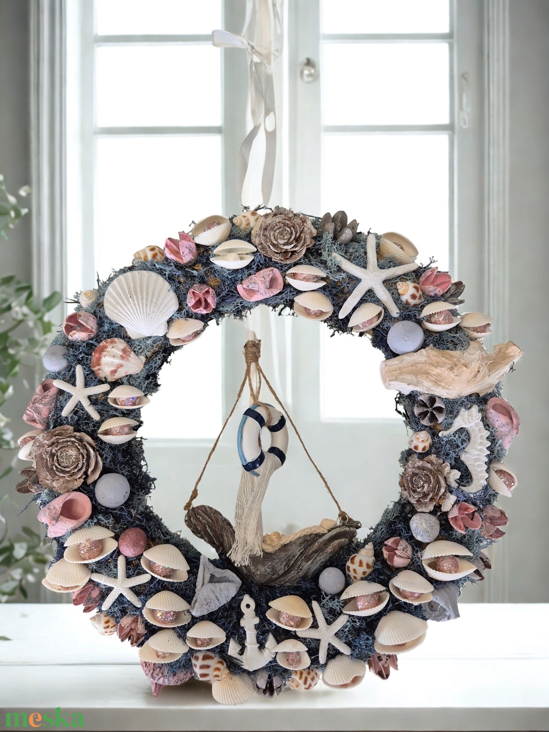 Tengerparti hangulatú ajtókopogtató / koszorú � kagylós, csillagos dísz - otthon & életmód - dekoráció - ajtó- és ablak dekoráció - ajtódísz & kopogtató - Meska.hu