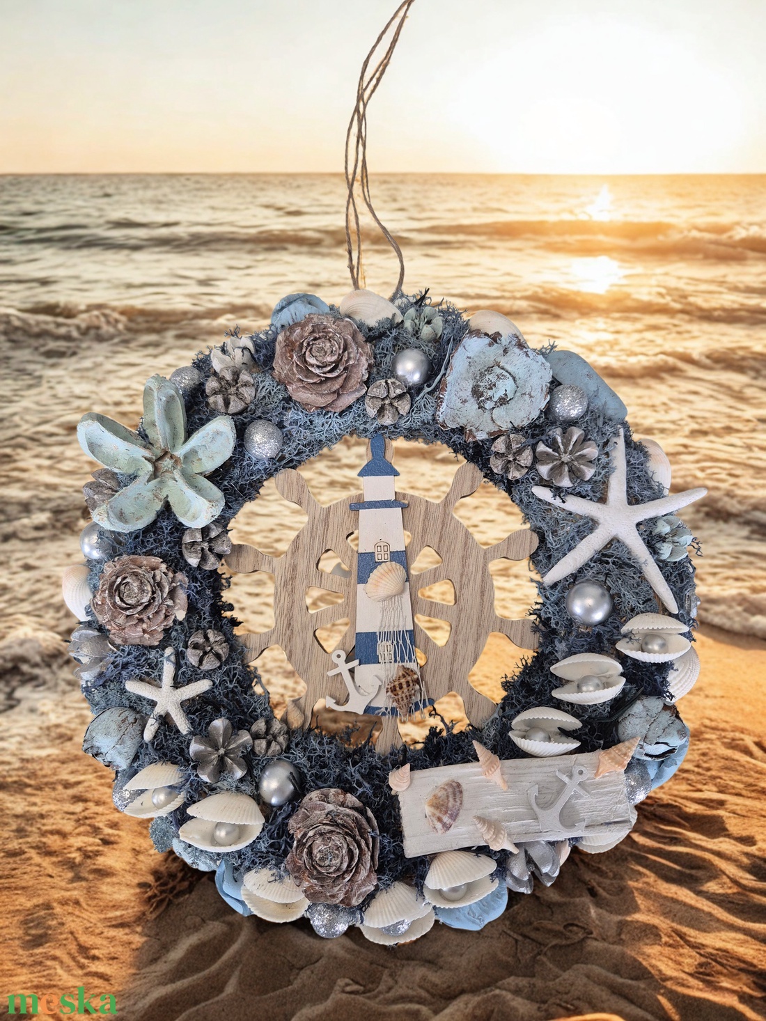 Tengerparti hangulatú ajtókopogtató / koszorú � kagylós, csillagos dísz - otthon & életmód - dekoráció - ajtó- és ablak dekoráció - ajtódísz & kopogtató - Meska.hu