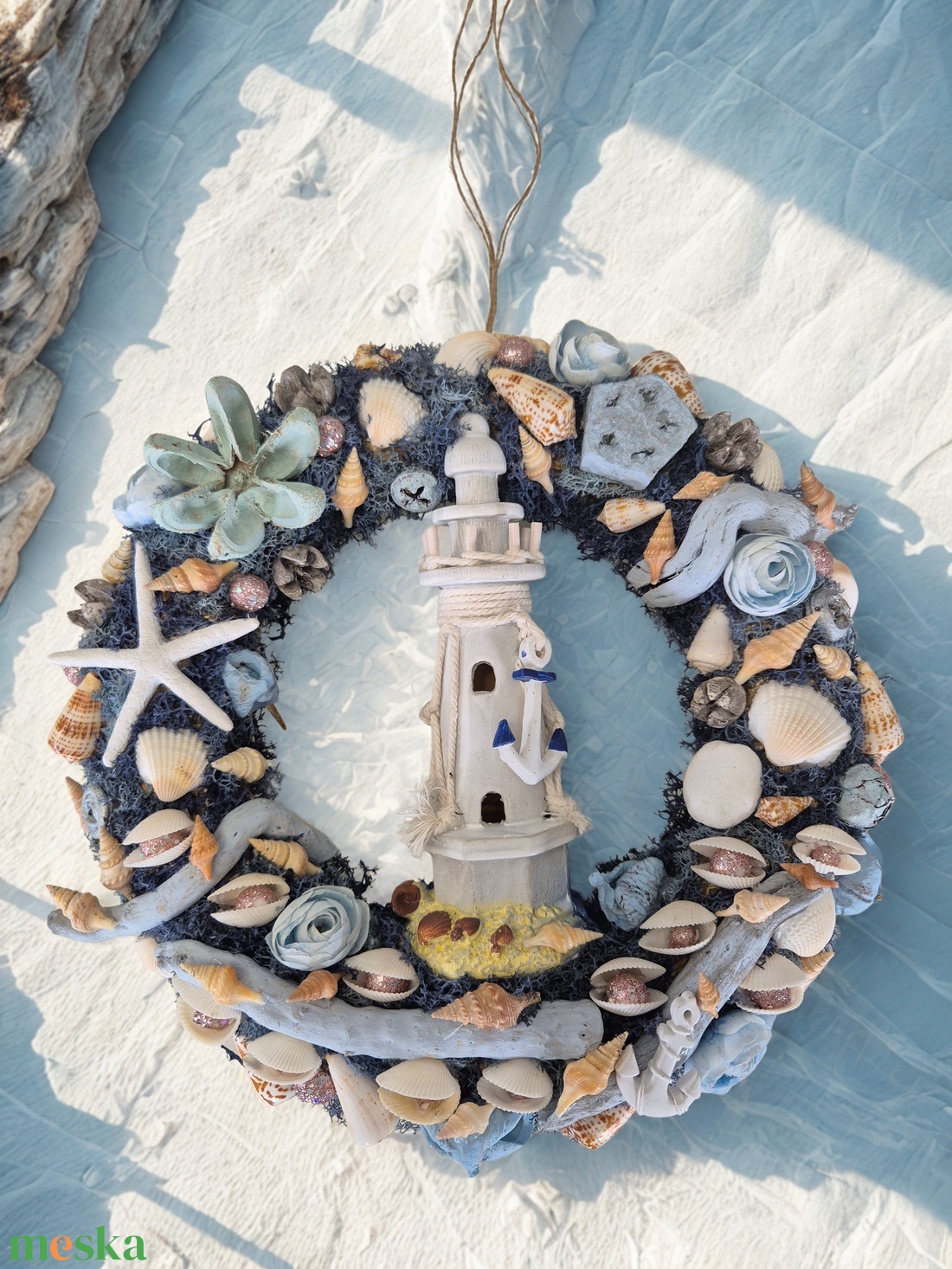 Tengerparti hangulatú ajtókopogtató / koszorú � kagylós, csillagos dísz - otthon & életmód - dekoráció - ajtó- és ablak dekoráció - ajtódísz & kopogtató - Meska.hu